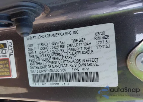 2020 Honda Cr-V 2Wd Lx from USA, damaged, VIN 5J6RW1H20LL007786